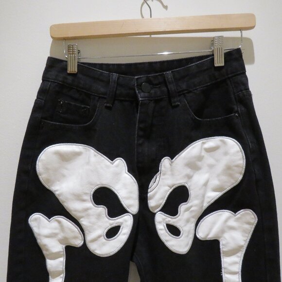 KOLLYY Glass Bones Skeleton Jeans in Black Goth Punk Alt Grunge - Size S - Picture 3 of 13